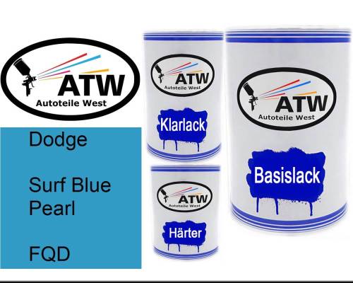 Dodge, Surf Blue Pearl, FQD: 500ml Lackdose + 500ml Klarlack + 250ml Härter - Set, von ATW Autoteile West.